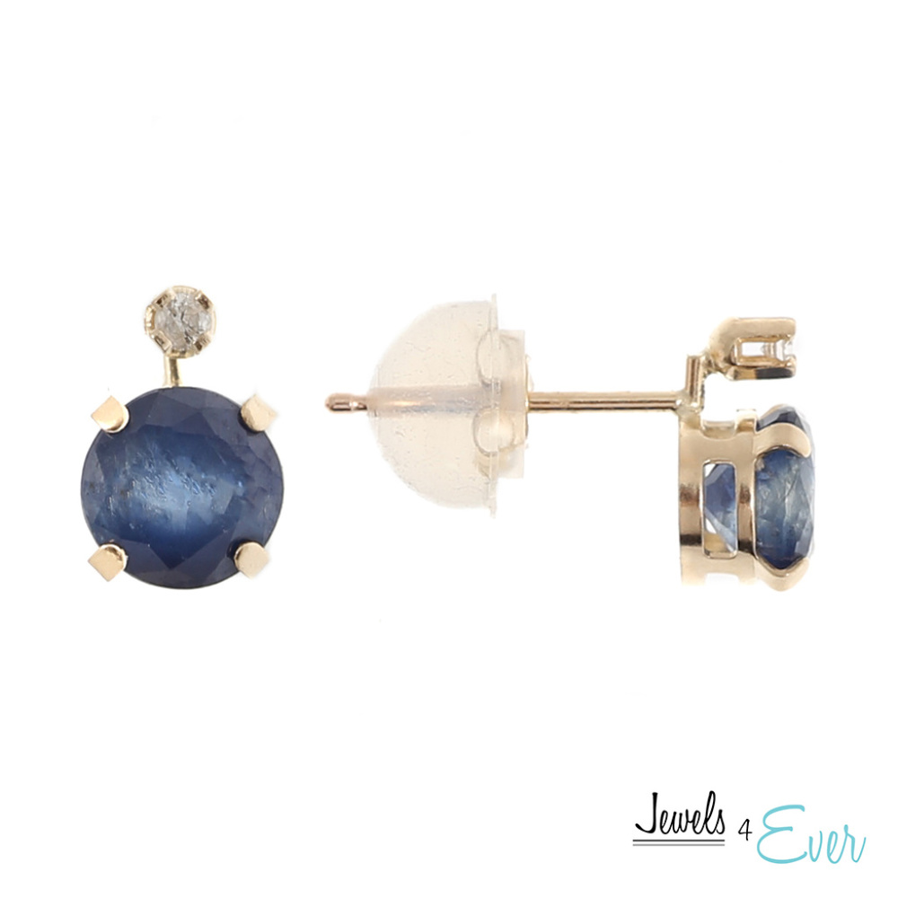 10K Gold Genuine Sapphire & Diamond Stud Earrin